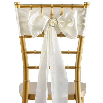 5 Pack Satin Chair Sashes Ivory - Durable Chair Bows with Shiny Finish 6"x106" - Linen Luxes