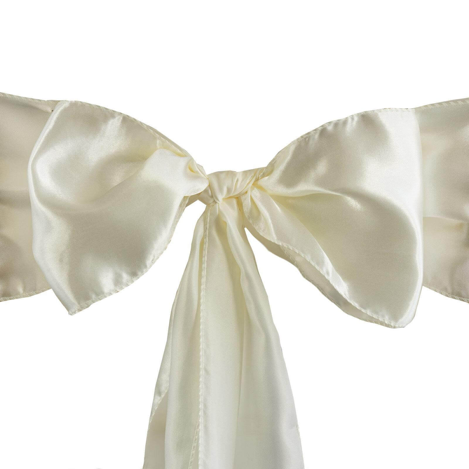 5 Pack Satin Chair Sashes Ivory - Durable Chair Bows with Shiny Finish 6"x106" - Linen Luxes