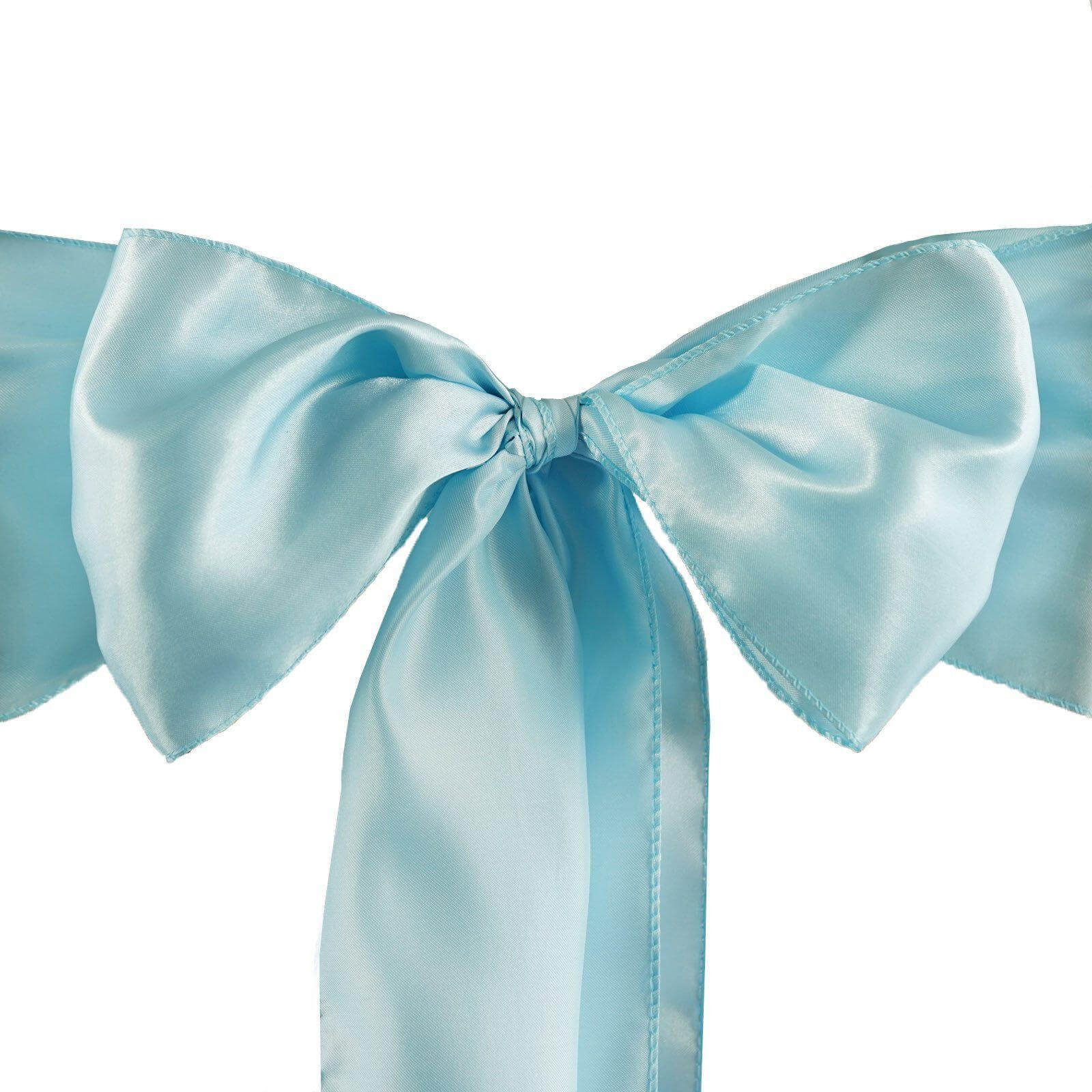 5 Pack Satin Chair Sashes Light Blue - Durable Chair Bows with Shiny Finish 6"x106" - Linen Luxes