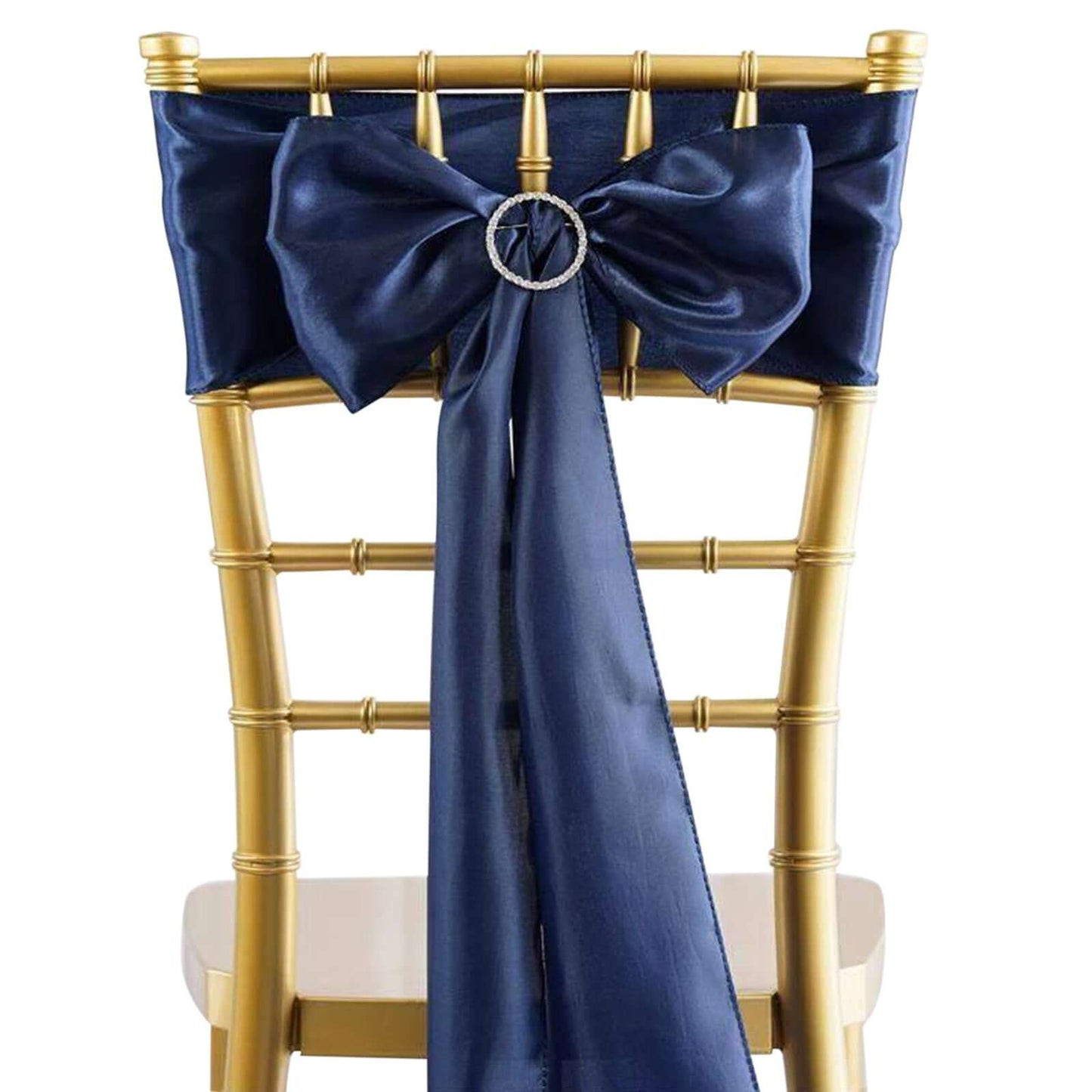 5 Pack Satin Chair Sashes Navy Blue - Durable Chair Bows with Shiny Finish 6"x106" - Linen Luxes