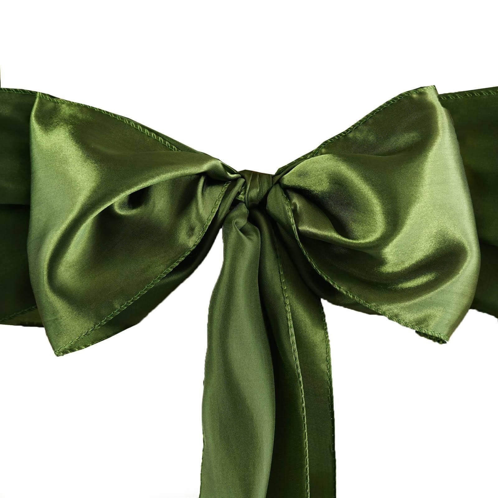 5 Pack Satin Chair Sashes Olive Green - Durable Chair Bows with Shiny Finish 6"x106" - Linen Luxes
