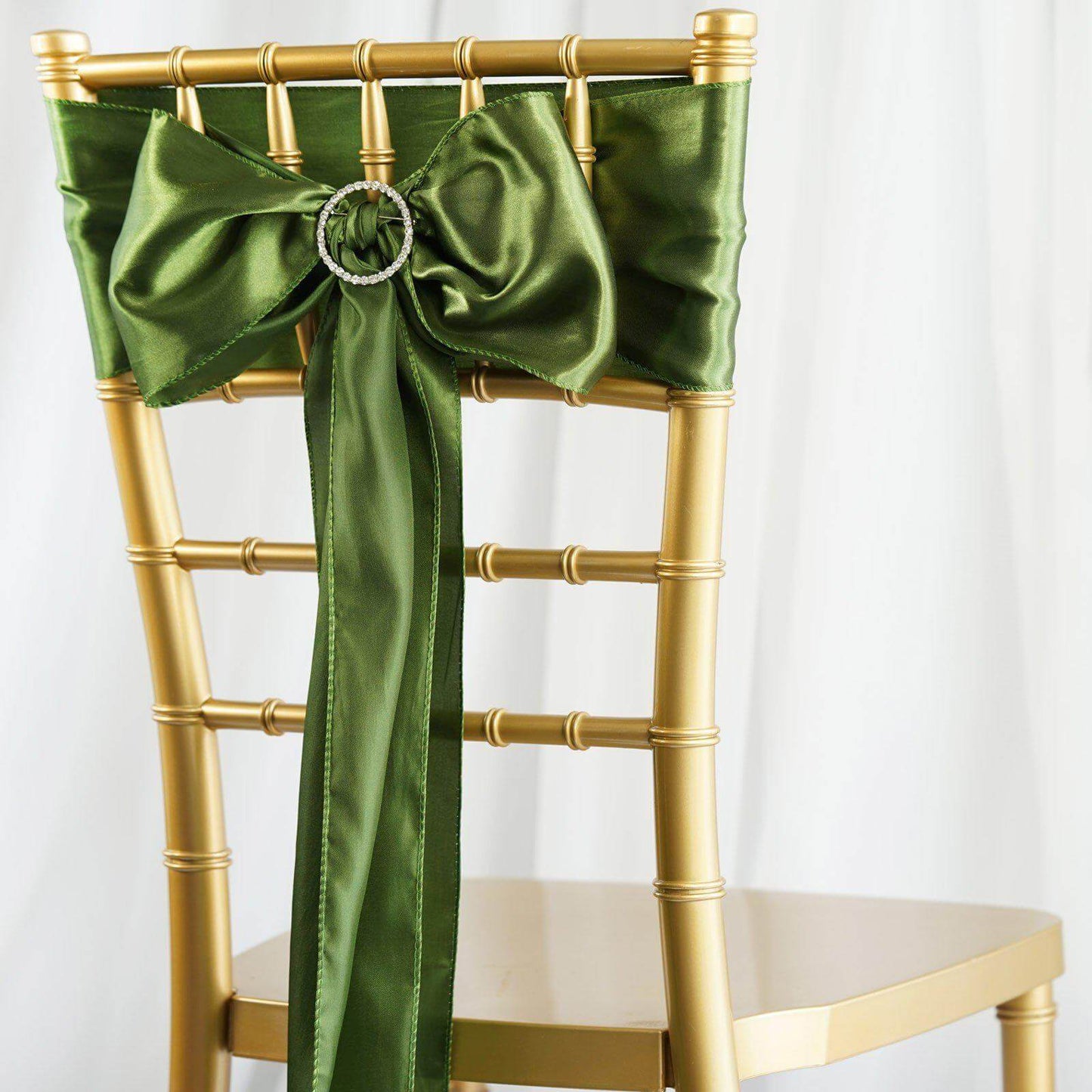 5 Pack Satin Chair Sashes Olive Green - Durable Chair Bows with Shiny Finish 6"x106" - Linen Luxes
