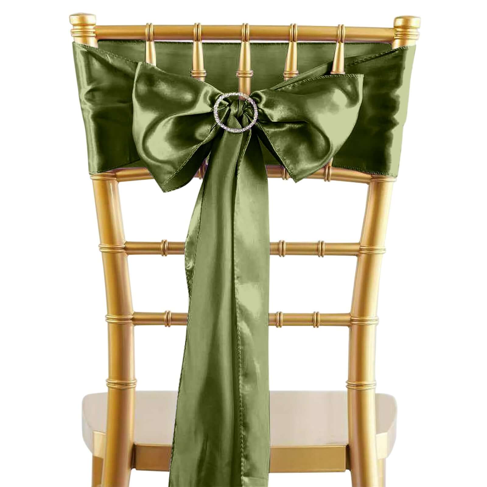 5 Pack Satin Chair Sashes Olive Green - Durable Chair Bows with Shiny Finish 6"x106" - Linen Luxes