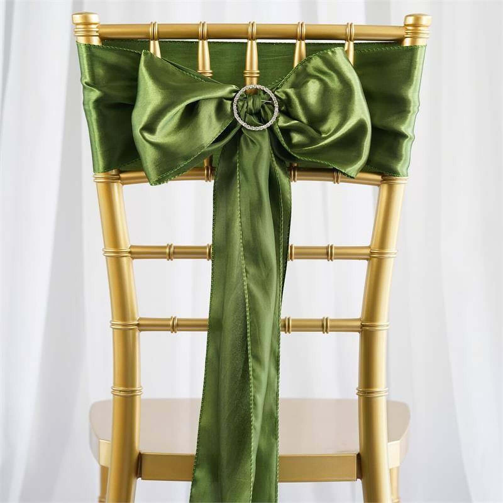 5 Pack Satin Chair Sashes Olive Green - Durable Chair Bows with Shiny Finish 6"x106" - Linen Luxes