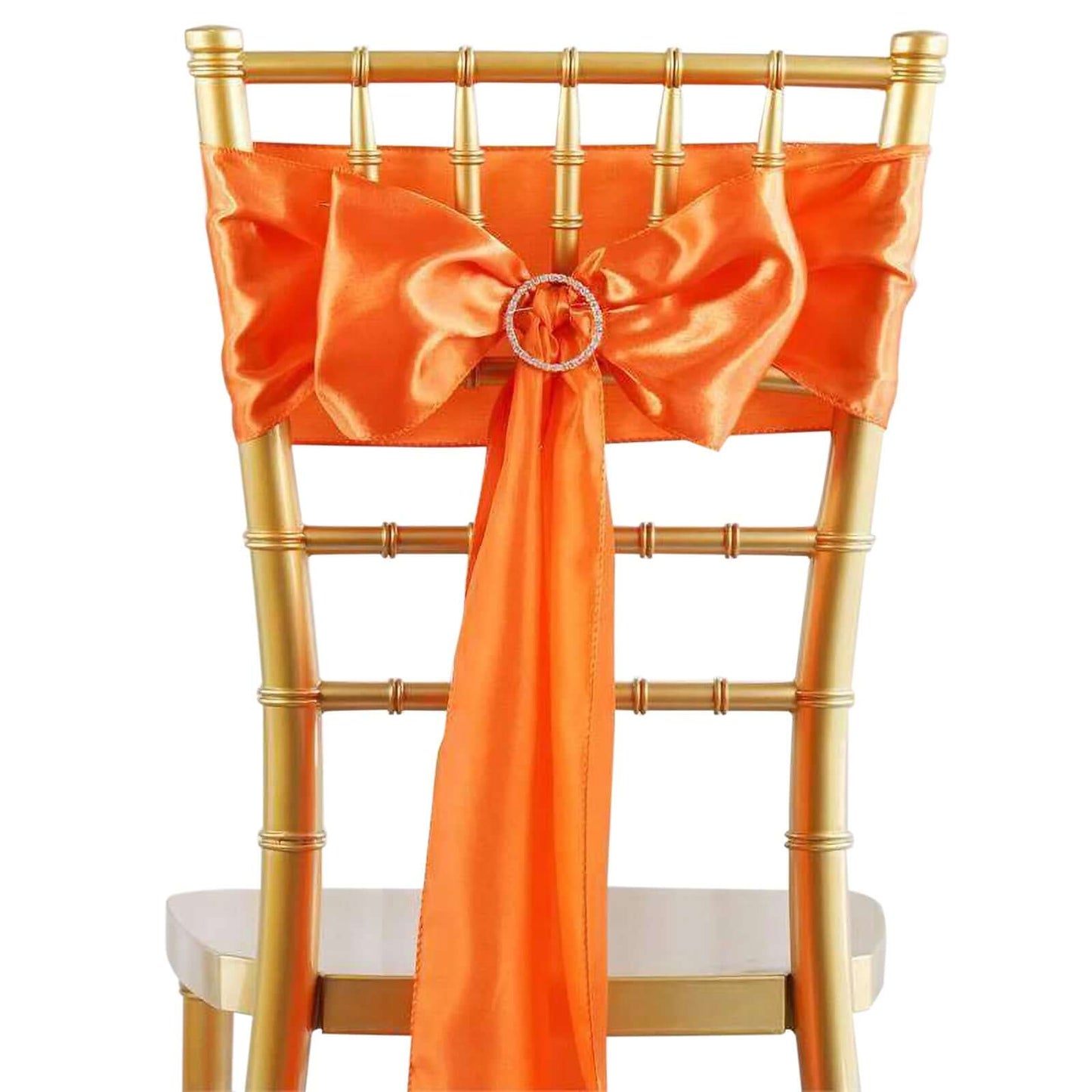 5 Pack Satin Chair Sashes Orange - Durable Chair Bows with Shiny Finish 6"x106" - Linen Luxes