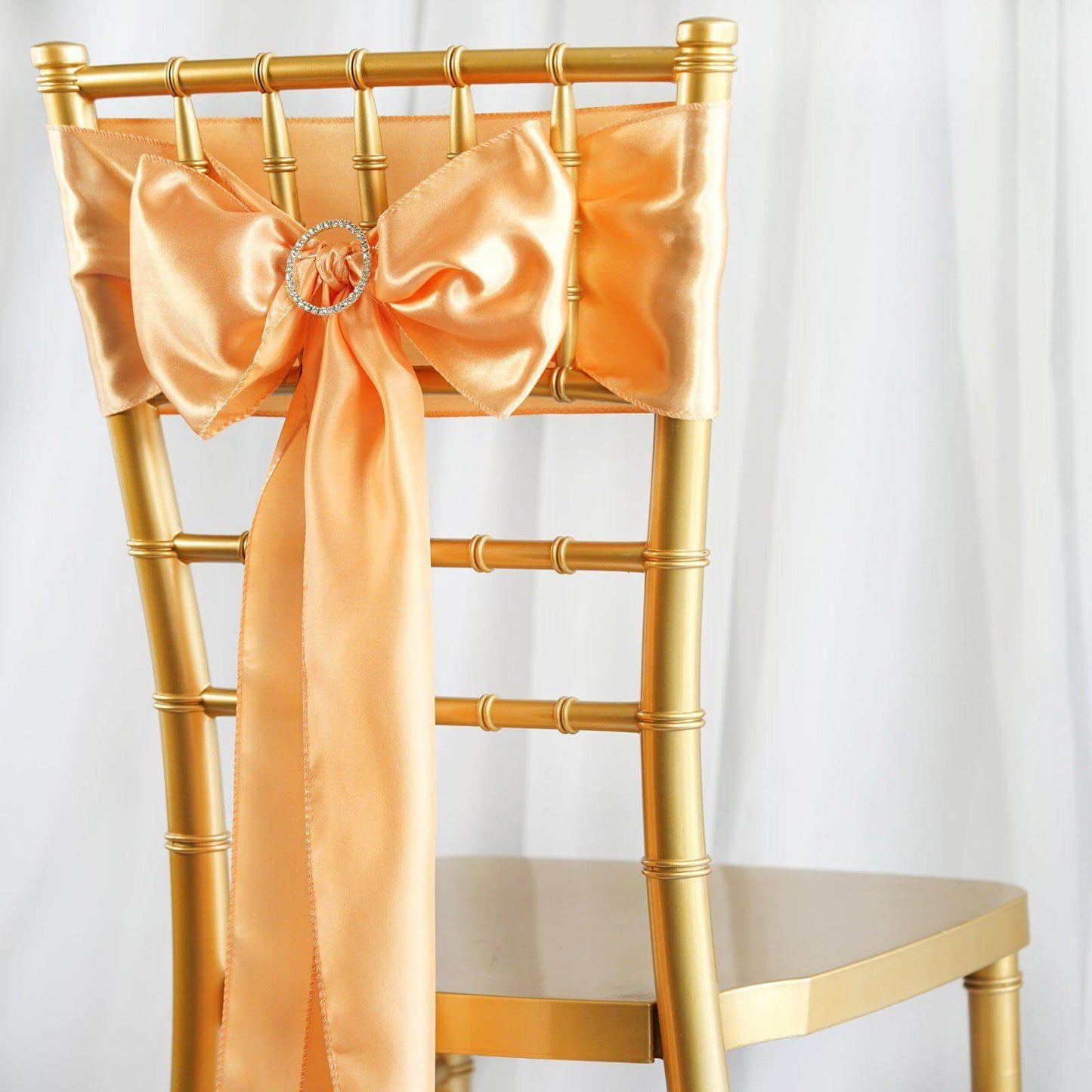 5 Pack Satin Chair Sashes Peach - Durable Chair Bows with Shiny Finish 6"x106" - Linen Luxes