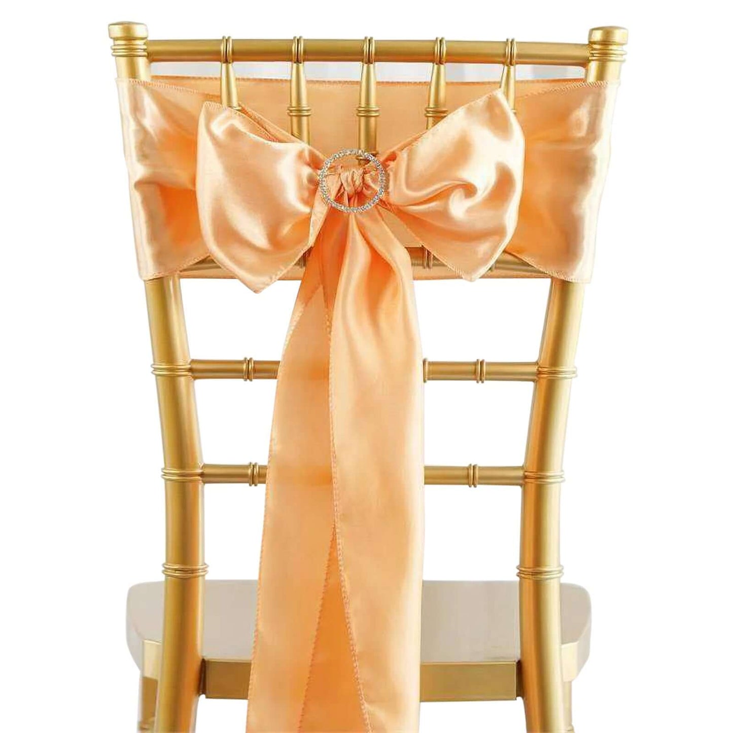 5 Pack Satin Chair Sashes Peach - Durable Chair Bows with Shiny Finish 6"x106" - Linen Luxes