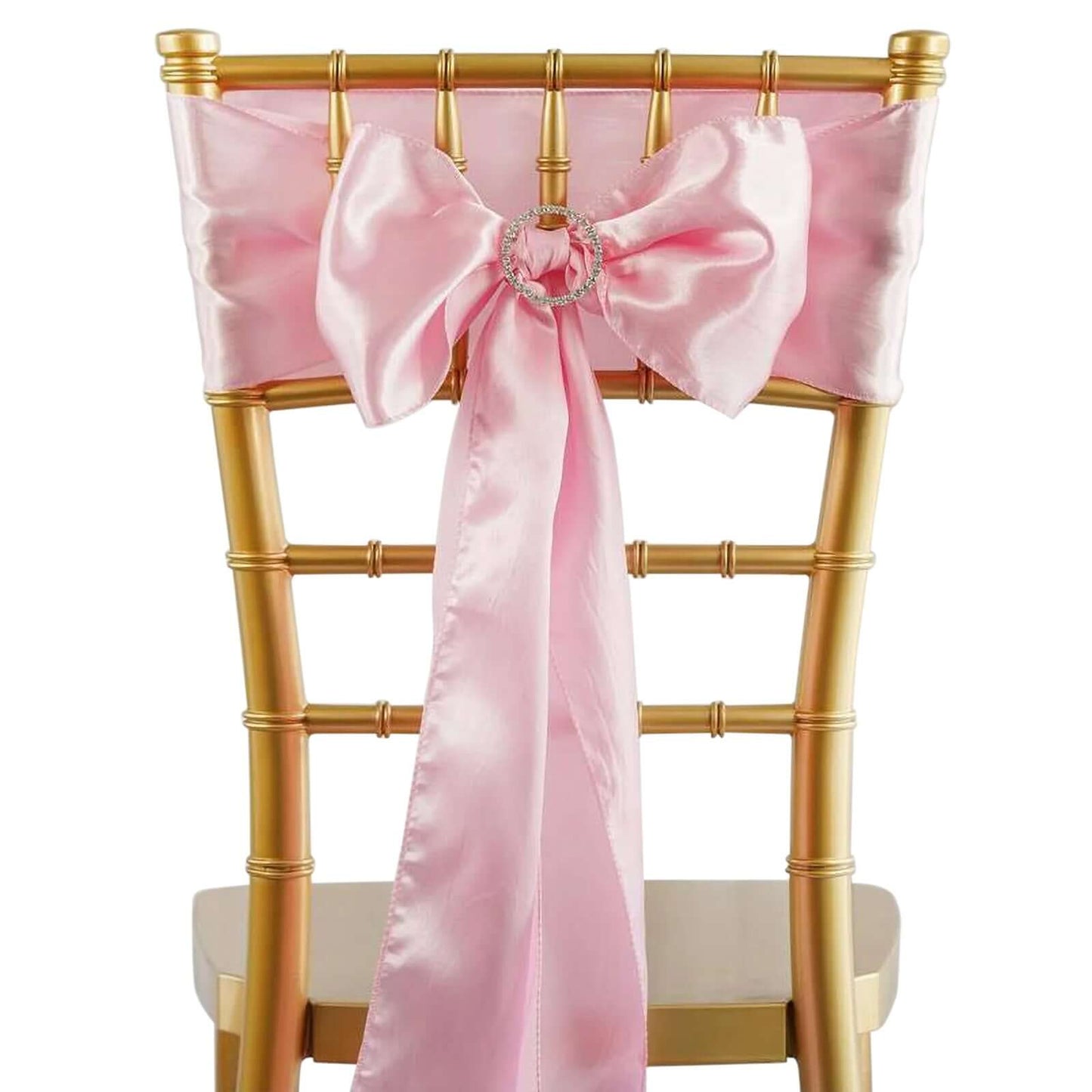 5 Pack Satin Chair Sashes Pink - Durable Chair Bows with Shiny Finish 6"x106" - Linen Luxes