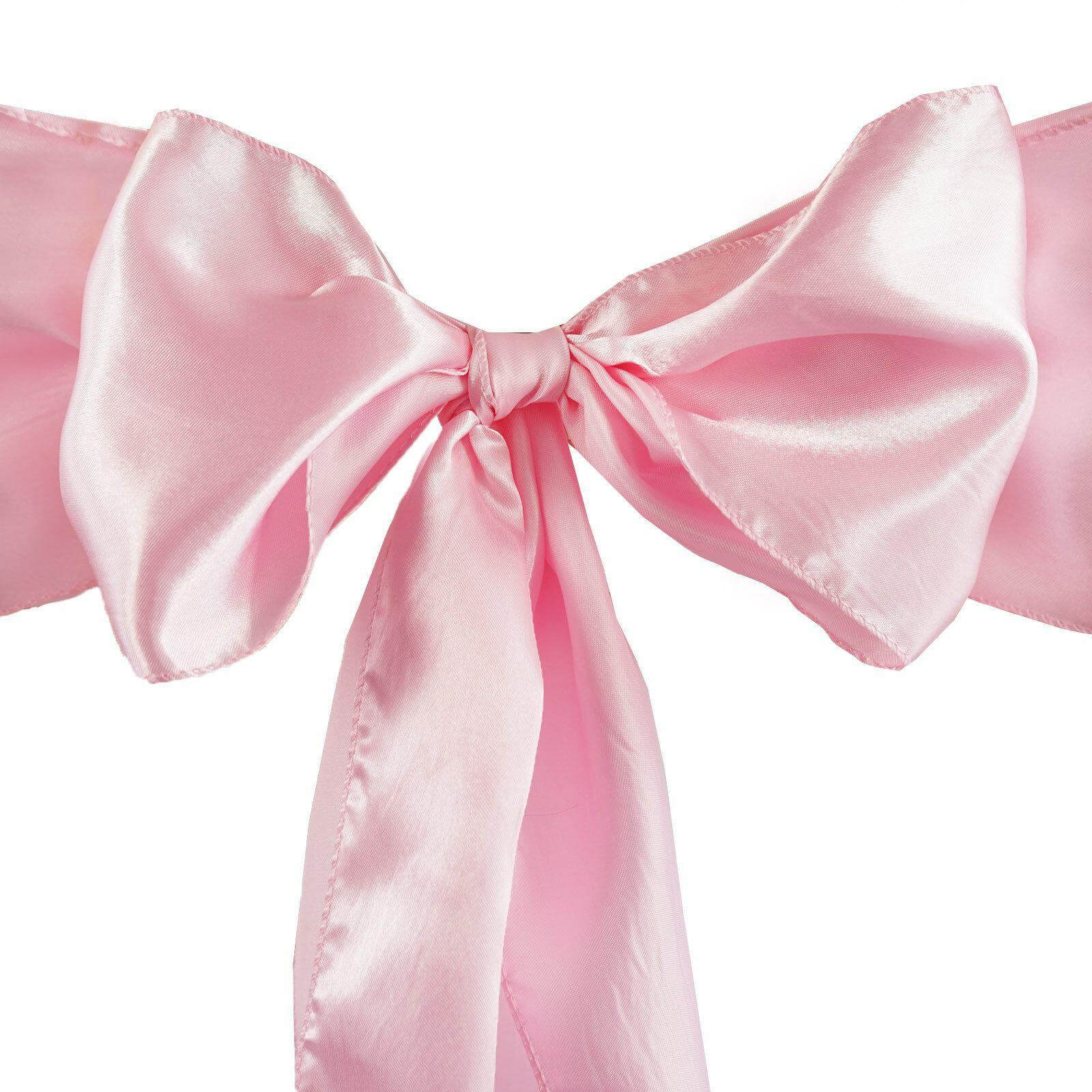 5 Pack Satin Chair Sashes Pink - Durable Chair Bows with Shiny Finish 6"x106" - Linen Luxes