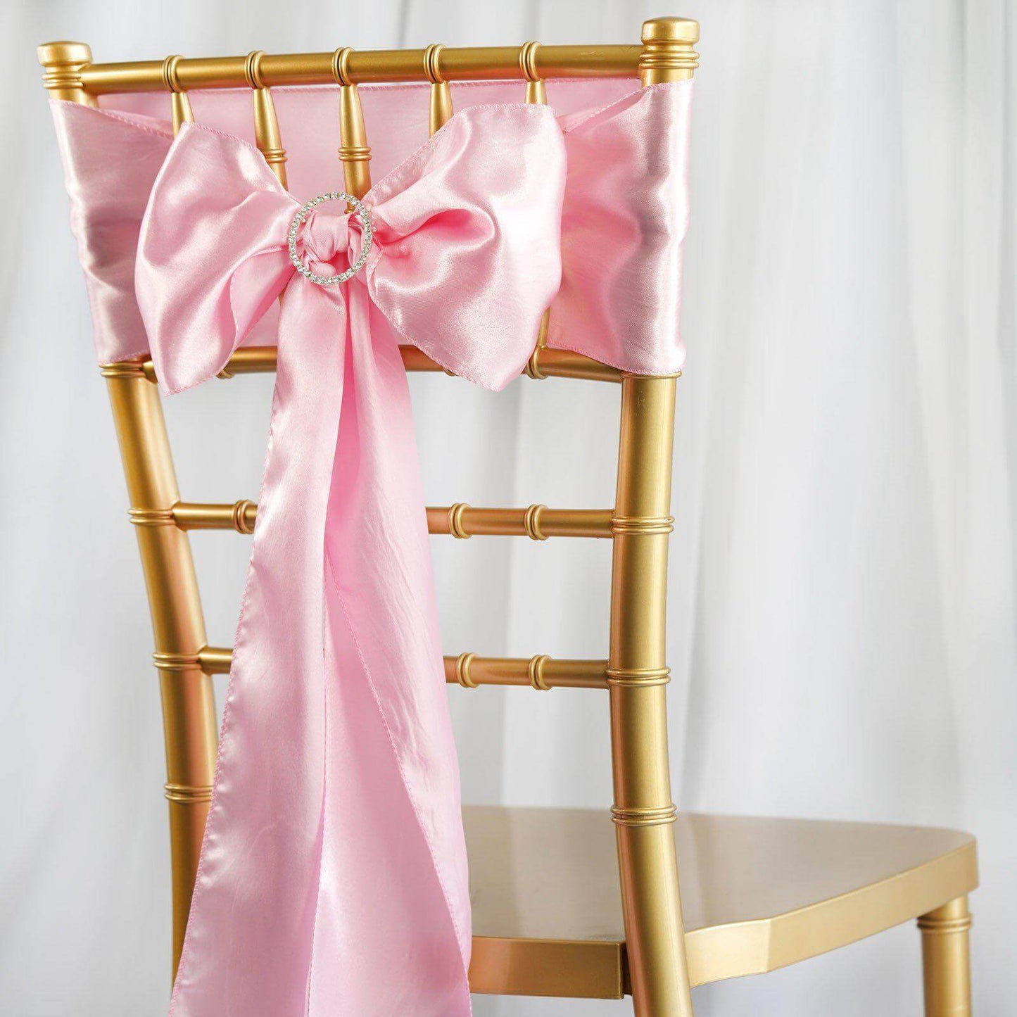 5 Pack Satin Chair Sashes Pink - Durable Chair Bows with Shiny Finish 6"x106" - Linen Luxes