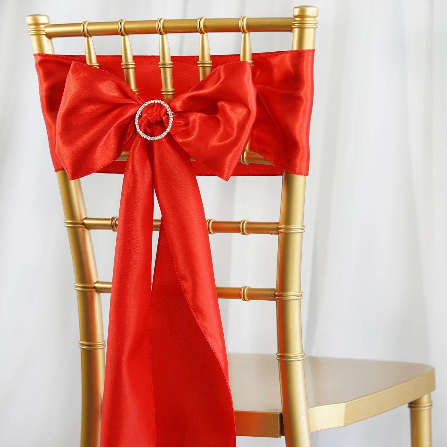 5 Pack Satin Chair Sashes Red - Durable Chair Bows with Shiny Finish 6"x106" - Linen Luxes