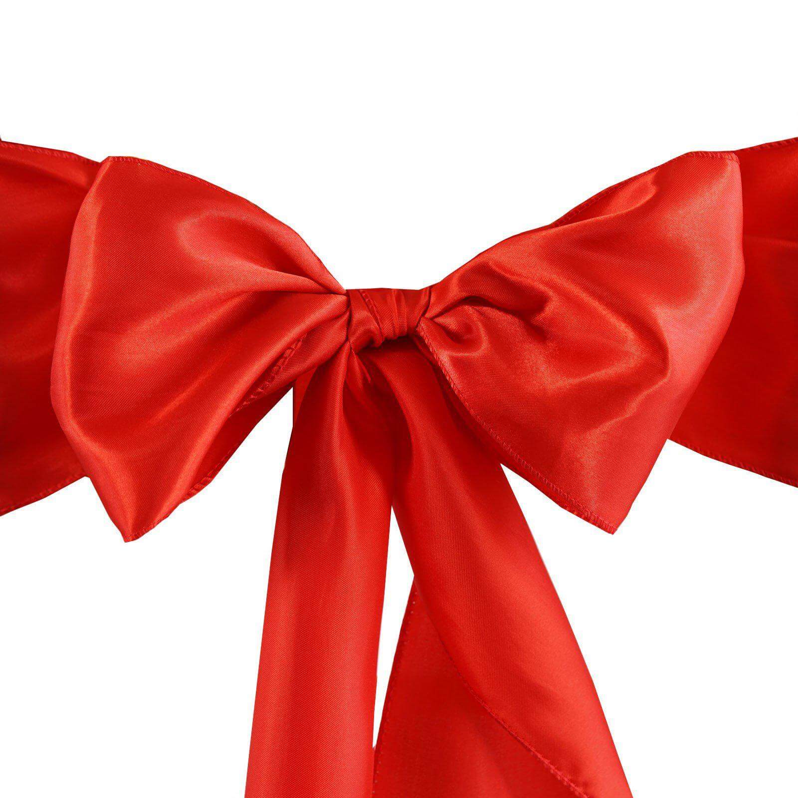 5 Pack Satin Chair Sashes Red - Durable Chair Bows with Shiny Finish 6"x106" - Linen Luxes