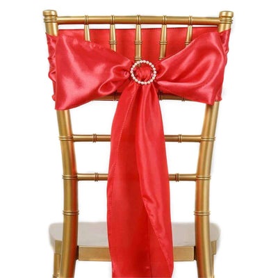5 Pack Satin Chair Sashes Red - Durable Chair Bows with Shiny Finish 6"x106" - Linen Luxes