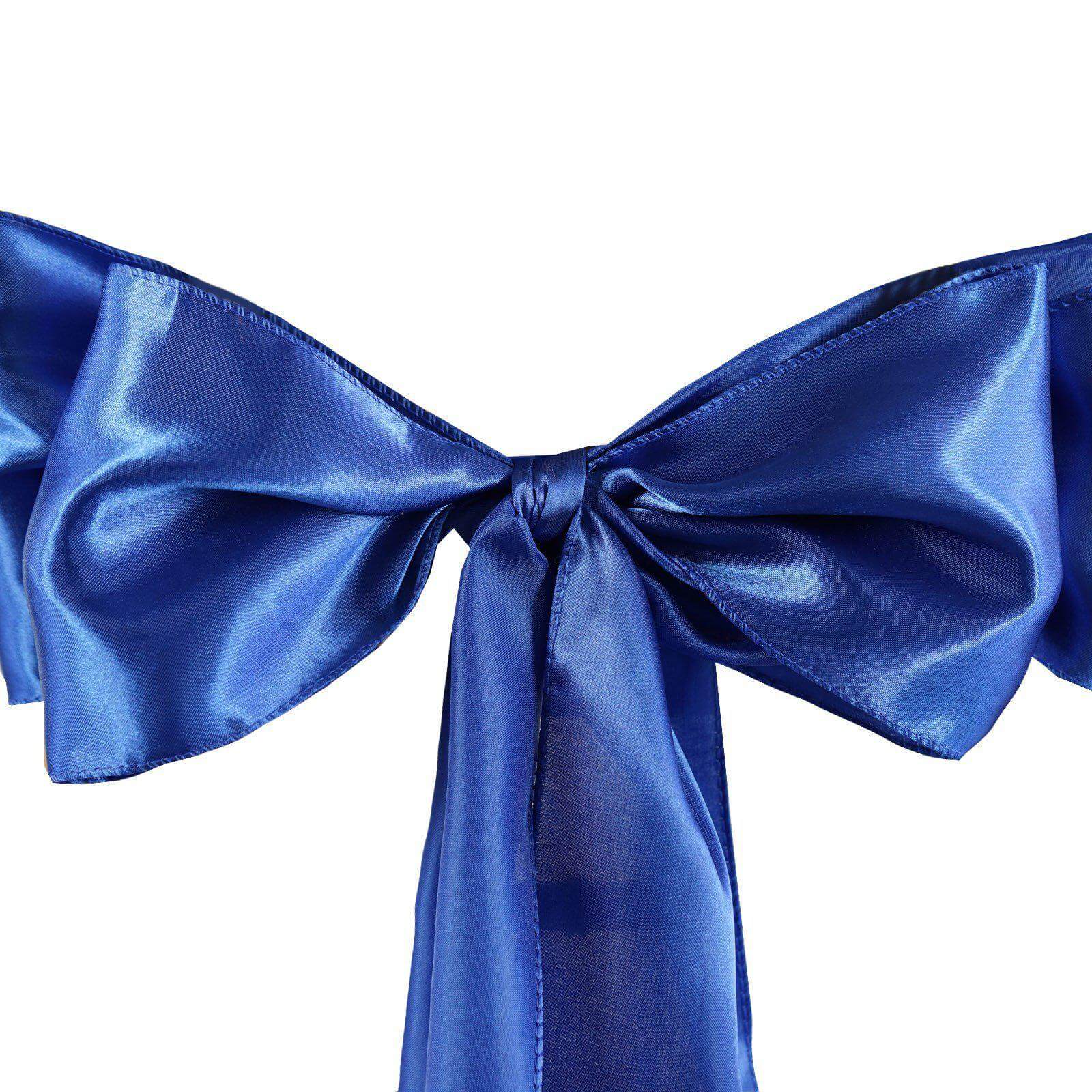 5 Pack Satin Chair Sashes Royal Blue - Durable Chair Bows with Shiny Finish 6"x106" - Linen Luxes