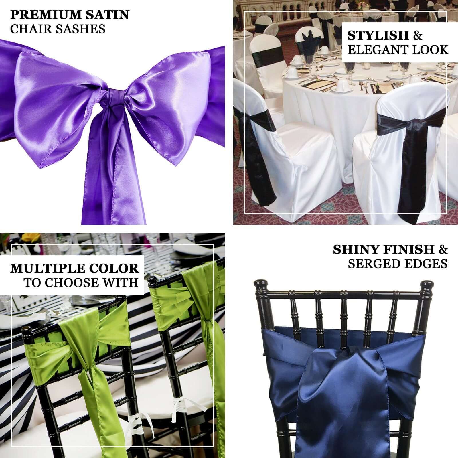 5 Pack Satin Chair Sashes Royal Blue - Durable Chair Bows with Shiny Finish 6"x106" - Linen Luxes