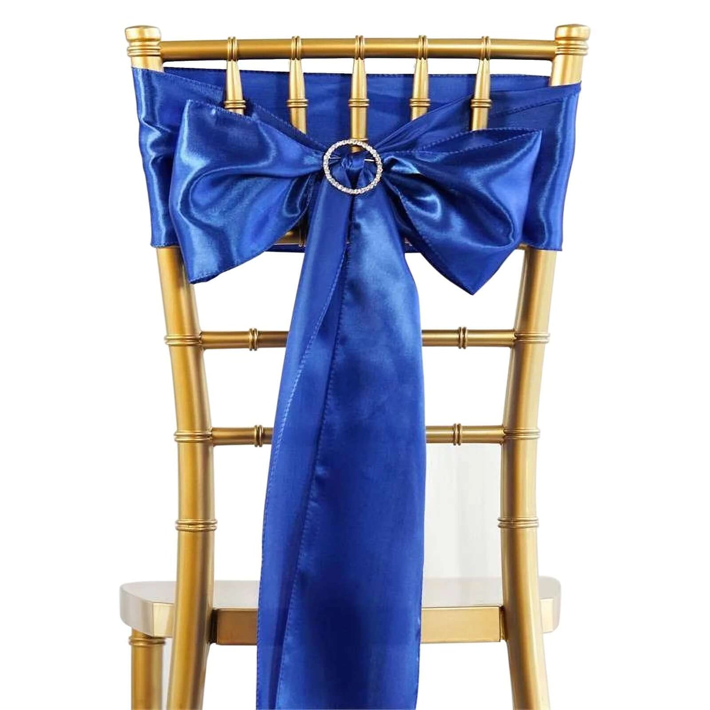 5 Pack Satin Chair Sashes Royal Blue - Durable Chair Bows with Shiny Finish 6"x106" - Linen Luxes