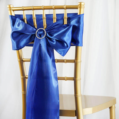 5 Pack Satin Chair Sashes Royal Blue - Durable Chair Bows with Shiny Finish 6"x106" - Linen Luxes