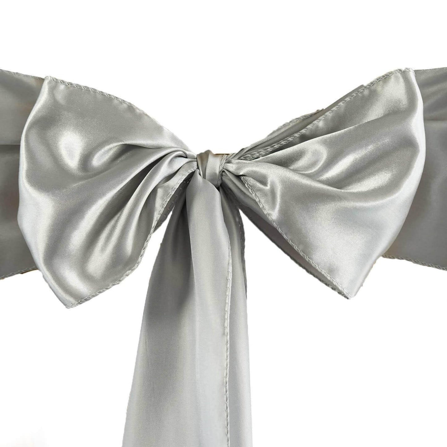 5 Pack Satin Chair Sashes Silver - Durable Chair Bows with Shiny Finish 6"x106" - Linen Luxes
