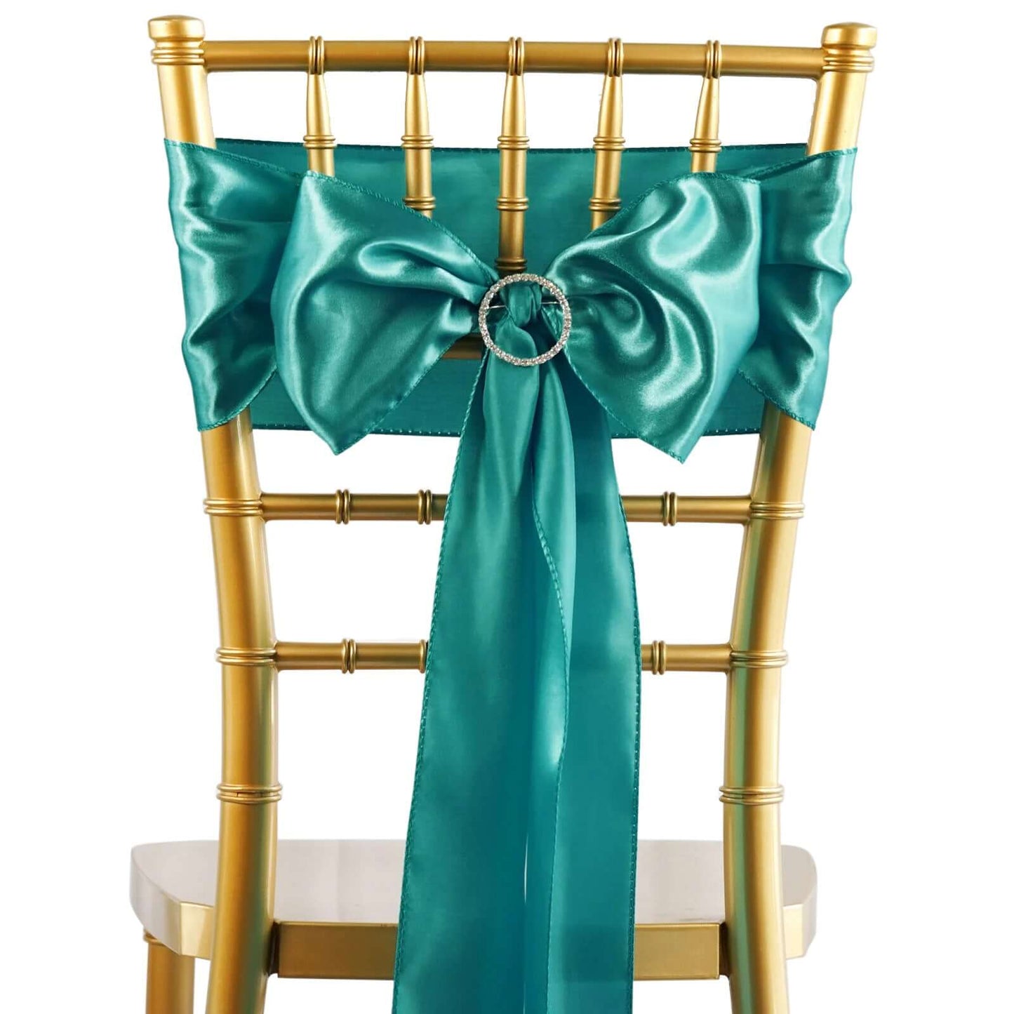 5 Pack Satin Chair Sashes Turquoise - Durable Chair Bows with Shiny Finish 6"x106" - Linen Luxes