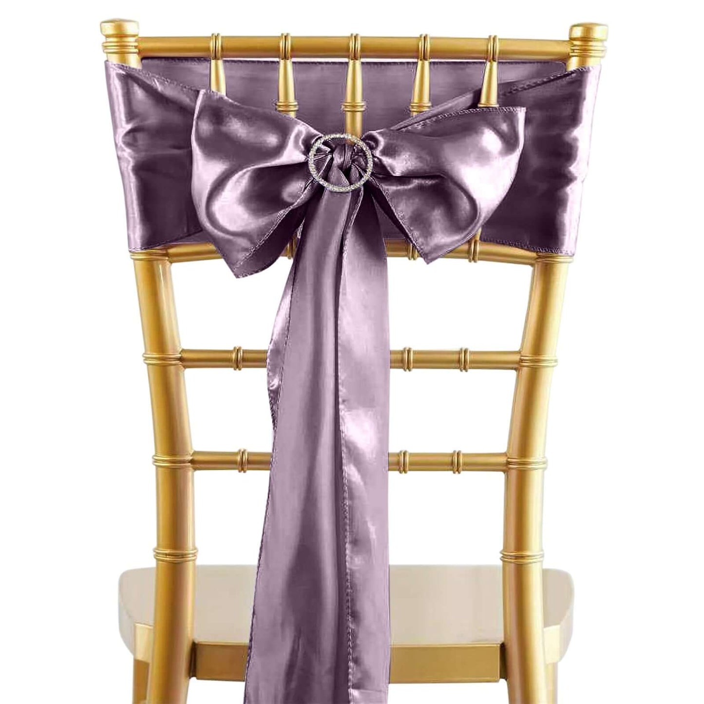 5 Pack Satin Chair Sashes Violet Amethyst - Durable Chair Bows with Shiny Finish 6"x106" - Linen Luxes