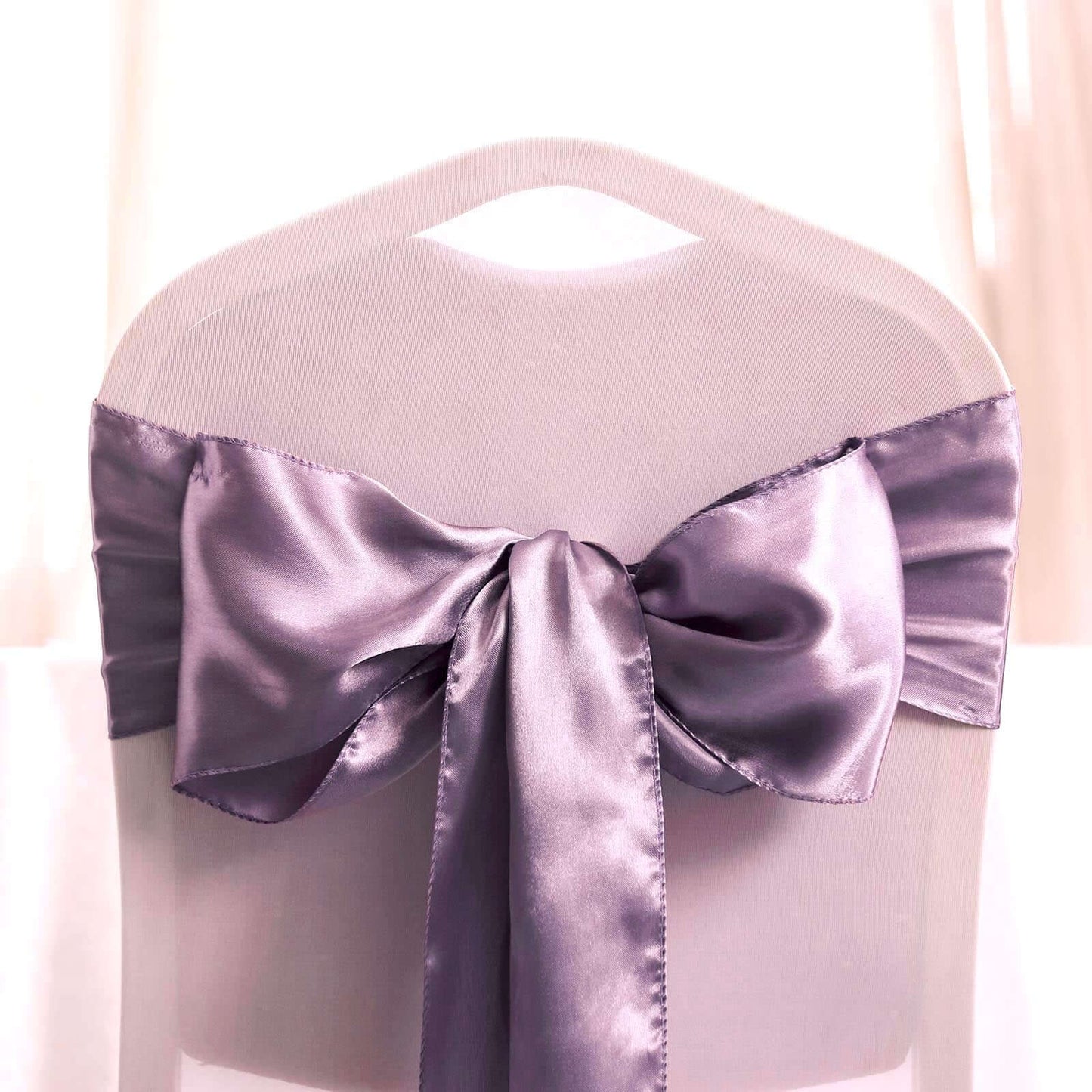 5 Pack Satin Chair Sashes Violet Amethyst - Durable Chair Bows with Shiny Finish 6"x106" - Linen Luxes