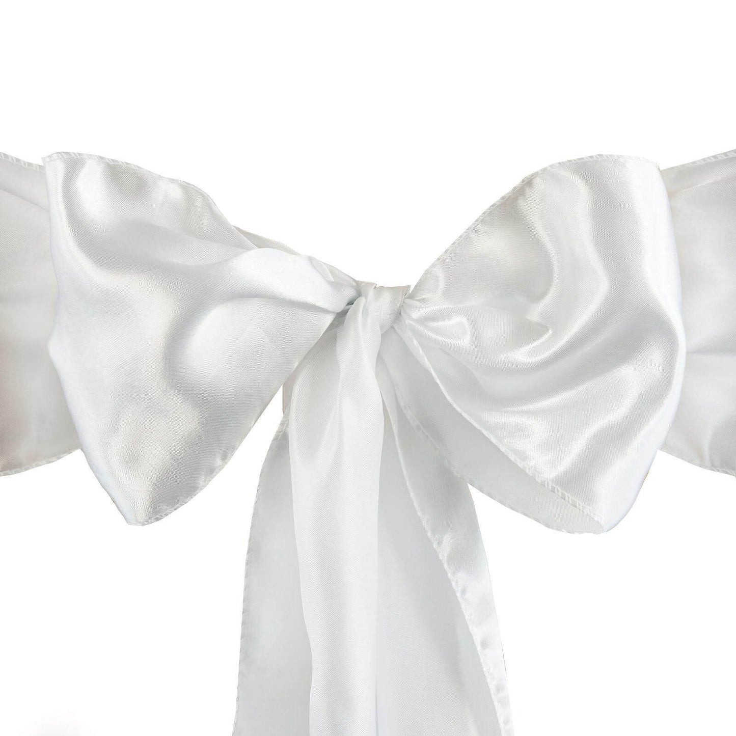 5 Pack Satin Chair Sashes White - Durable Chair Bows with Shiny Finish for Classy Event Chair Decor 6"x106" - Linen Luxes