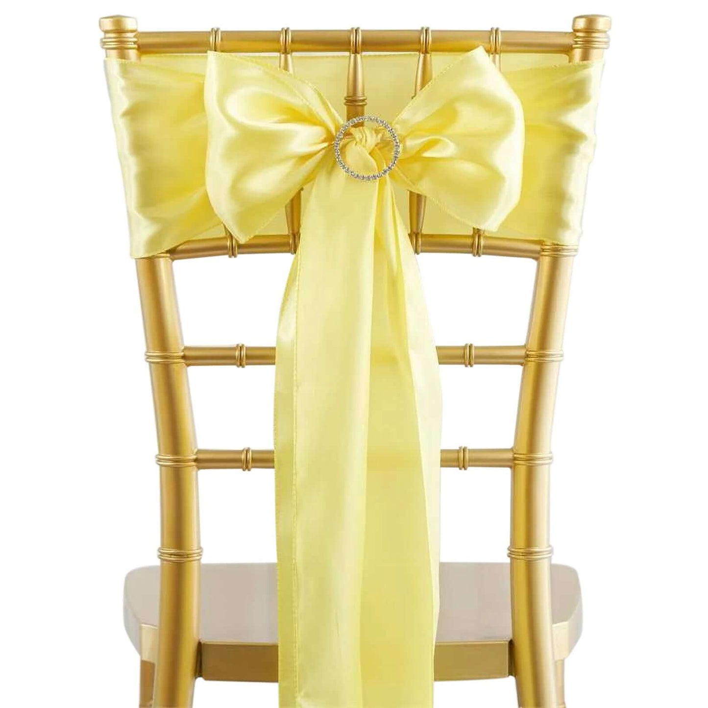 5 Pack Satin Chair Sashes Yellow - Durable Chair Bows with Shiny Finish 6"x106" - Linen Luxes