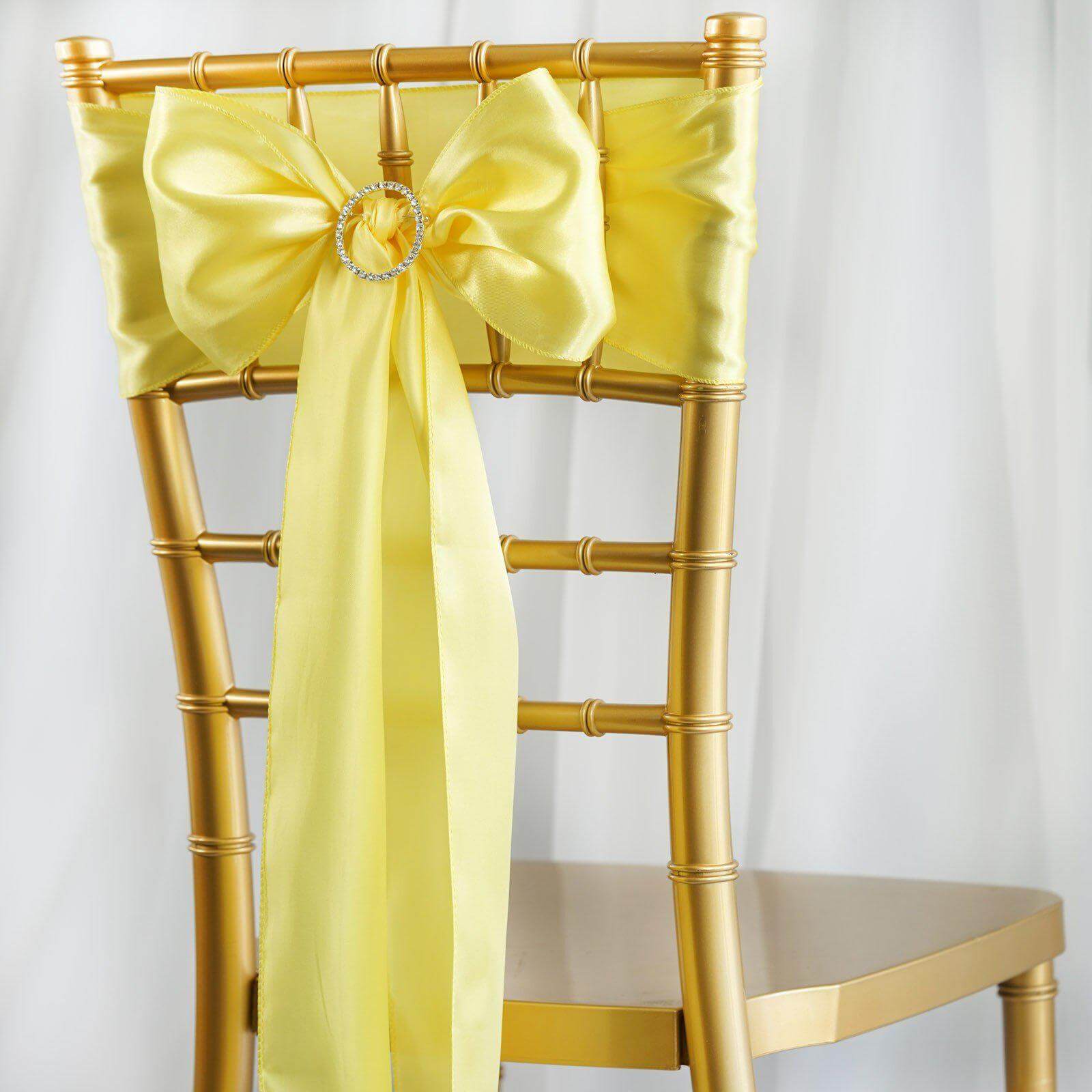 5 Pack Satin Chair Sashes Yellow - Durable Chair Bows with Shiny Finish 6"x106" - Linen Luxes