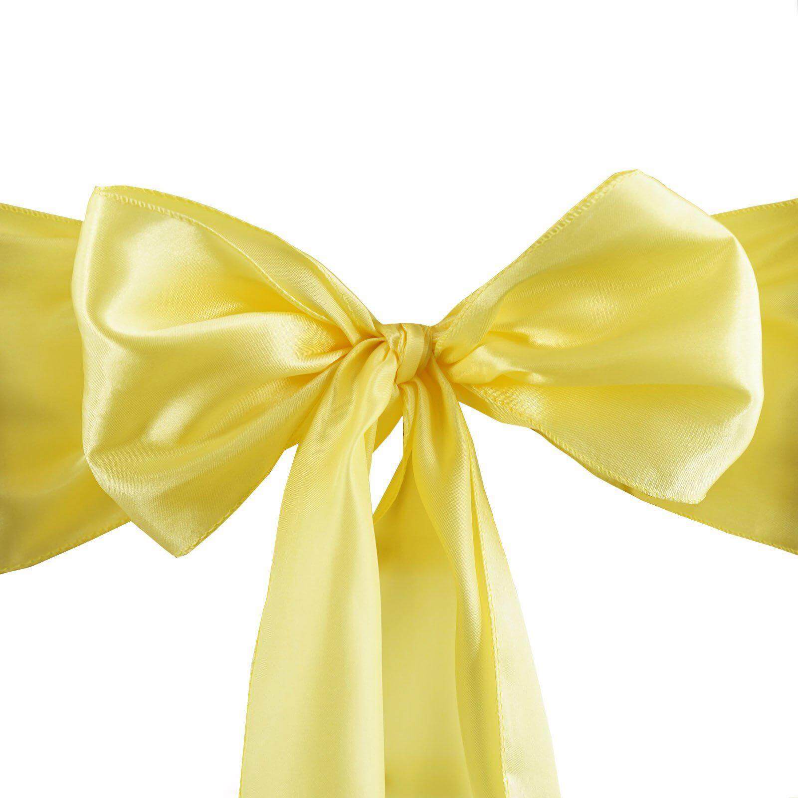 5 Pack Satin Chair Sashes Yellow - Durable Chair Bows with Shiny Finish 6"x106" - Linen Luxes