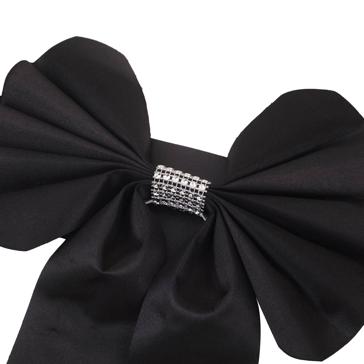 5 Pack Satin Faux Leather Chair Sashes Black - Durable Double Sided Pre - tied Bow Tie Chair Bands with Diamond Rhinestone Buckles Luxurious Party Decor - Linen Luxes
