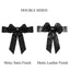 5 Pack Satin Faux Leather Chair Sashes Black - Durable Double Sided Pre - tied Bow Tie Chair Bands with Diamond Rhinestone Buckles Luxurious Party Decor - Linen Luxes