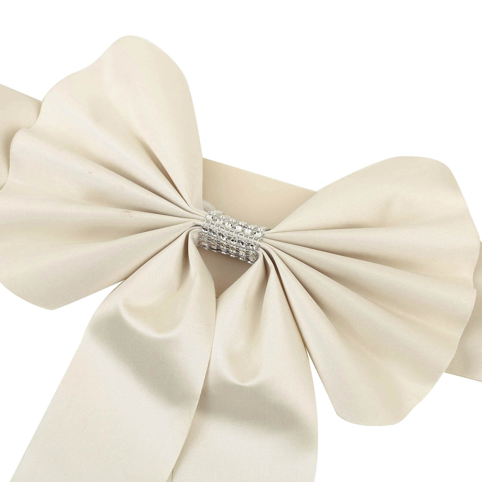 5 Pack Satin Faux Leather Chair Sashes Ivory - Durable Double Sided Pre - tied Bow Tie Chair Bands with Diamond Rhinestone Buckles - Linen Luxes