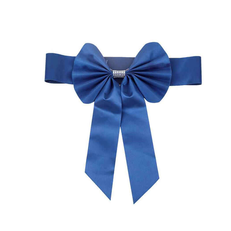 5 Pack Satin Faux Leather Chair Sashes Royal Blue - Durable Double Sided Pre - tied Bow Tie Chair Bands with Diamond Rhinestone Buckles - Linen Luxes