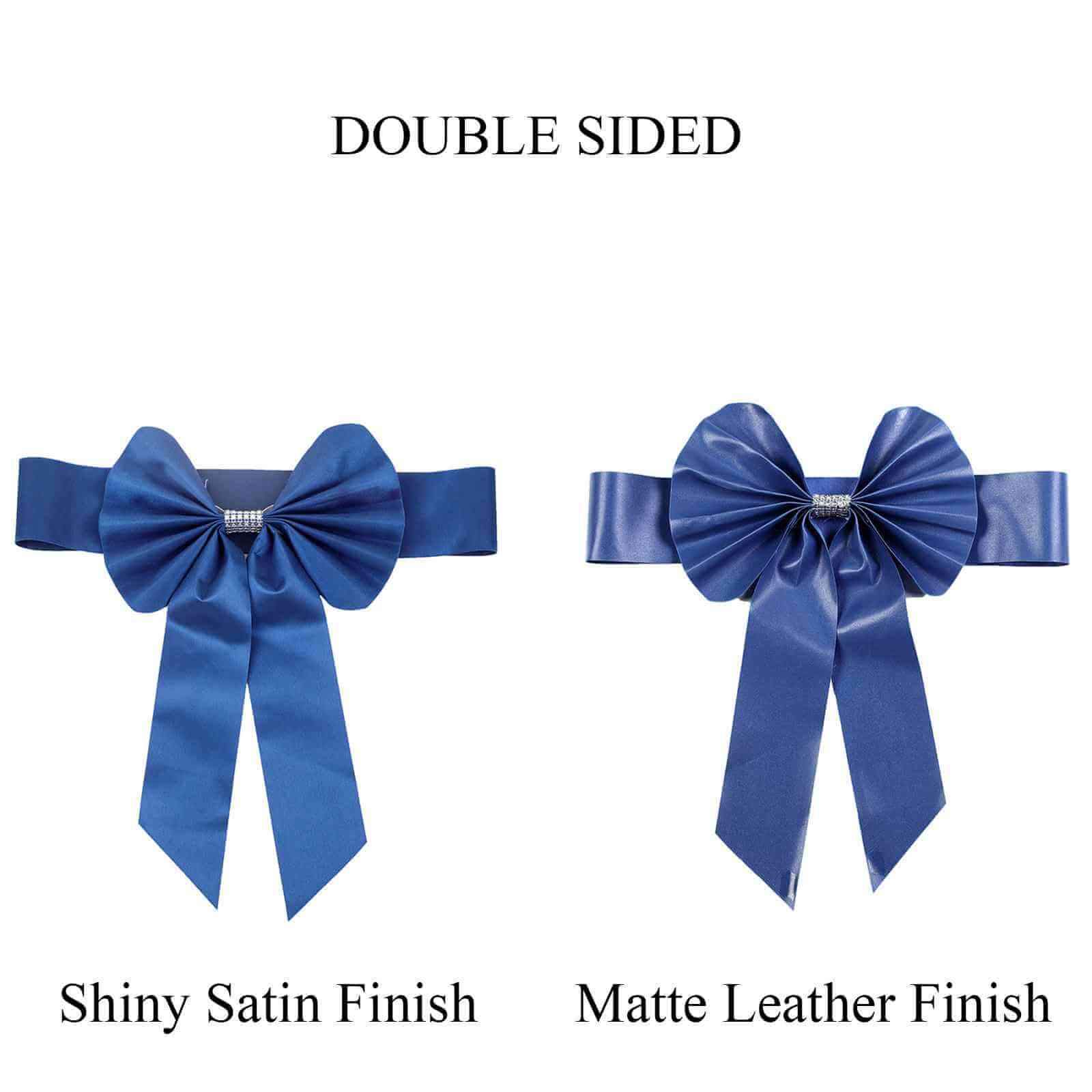 5 Pack Satin Faux Leather Chair Sashes Royal Blue - Durable Double Sided Pre - tied Bow Tie Chair Bands with Diamond Rhinestone Buckles - Linen Luxes