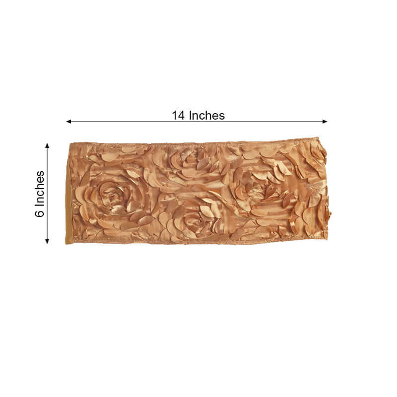 5 Pack Satin Spandex Chair Sashes Gold - Rosette Design Stretch Chair Bands 6"x14" - Linen Luxes