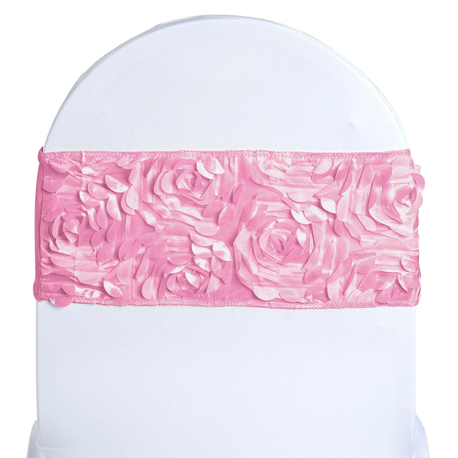 5 Pack Satin Spandex Chair Sashes Pink - Rosette Design Stretch Chair Bands 6"x14" - Linen Luxes