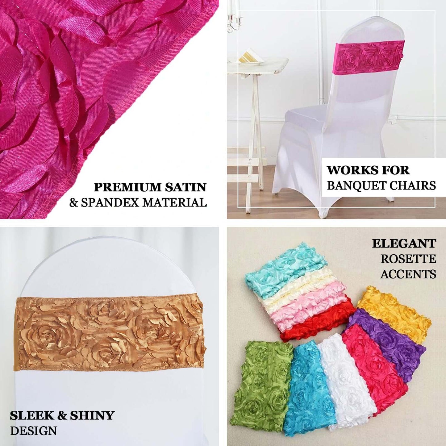 5 Pack Satin Spandex Chair Sashes Red - Rosette Design Stretch Chair Bands 6"x14" - Linen Luxes