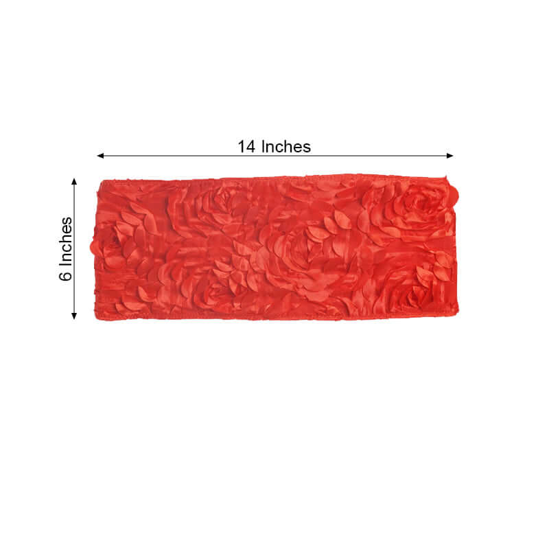 5 Pack Satin Spandex Chair Sashes Red - Rosette Design Stretch Chair Bands 6"x14" - Linen Luxes