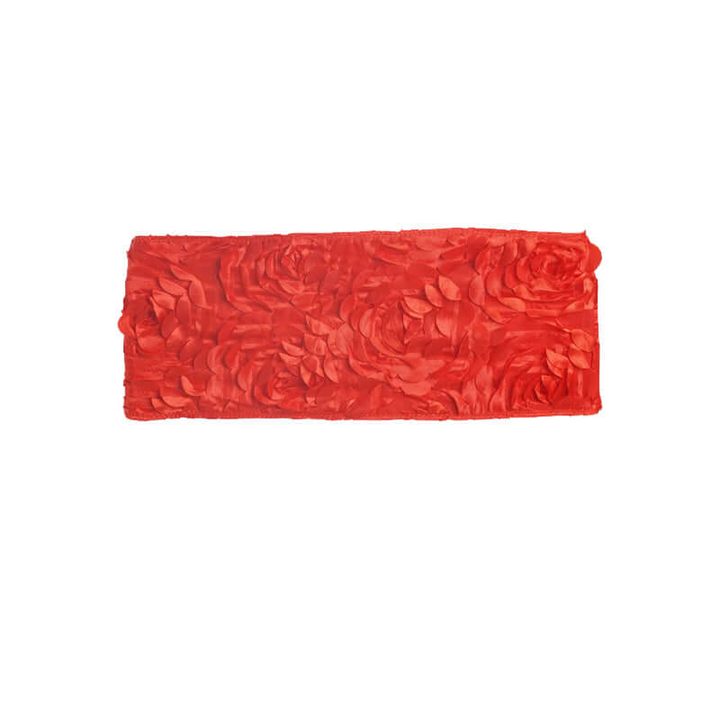 5 Pack Satin Spandex Chair Sashes Red - Rosette Design Stretch Chair Bands 6"x14" - Linen Luxes