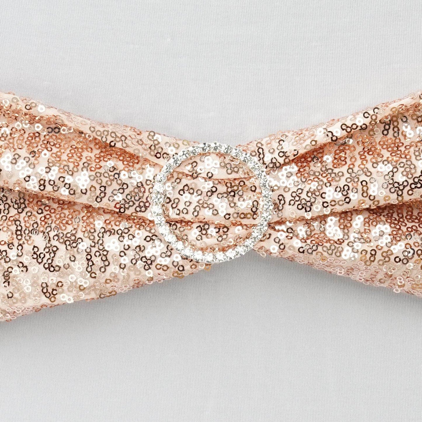 5 Pack Sequin Spandex Chair Sashes Blush - Stretch Chair Bands 6"x15" - Linen Luxes
