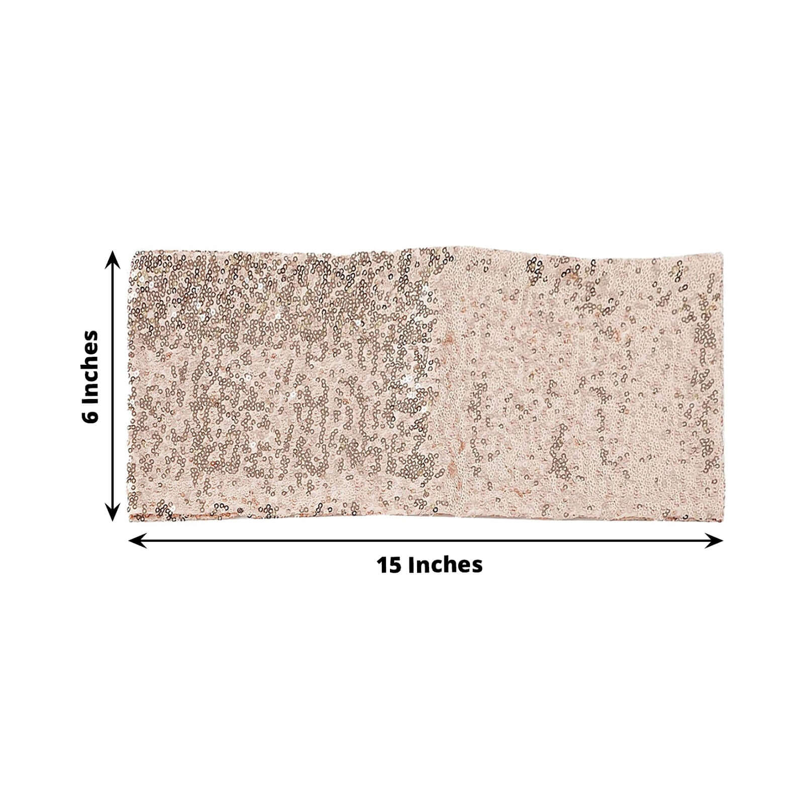 5 Pack Sequin Spandex Chair Sashes Blush - Stretch Chair Bands 6"x15" - Linen Luxes