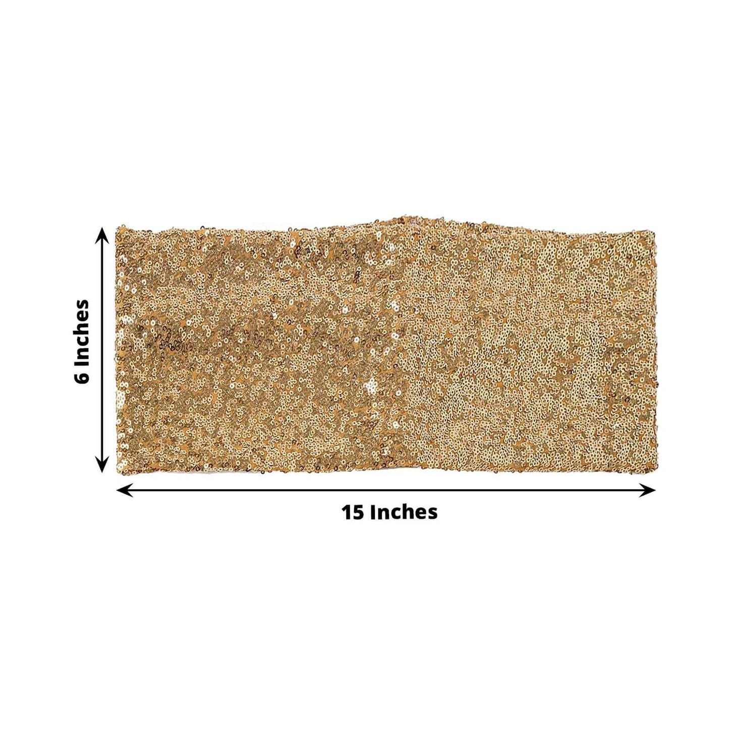 5 Pack Sequin Spandex Chair Sashes Gold - Sparkly Stretch Chair Bands for Glamorous Events 6"x15" - Linen Luxes