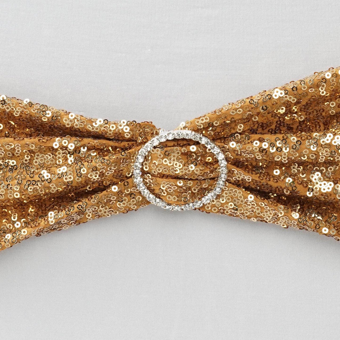 5 Pack Sequin Spandex Chair Sashes Gold - Sparkly Stretch Chair Bands for Glamorous Events 6"x15" - Linen Luxes