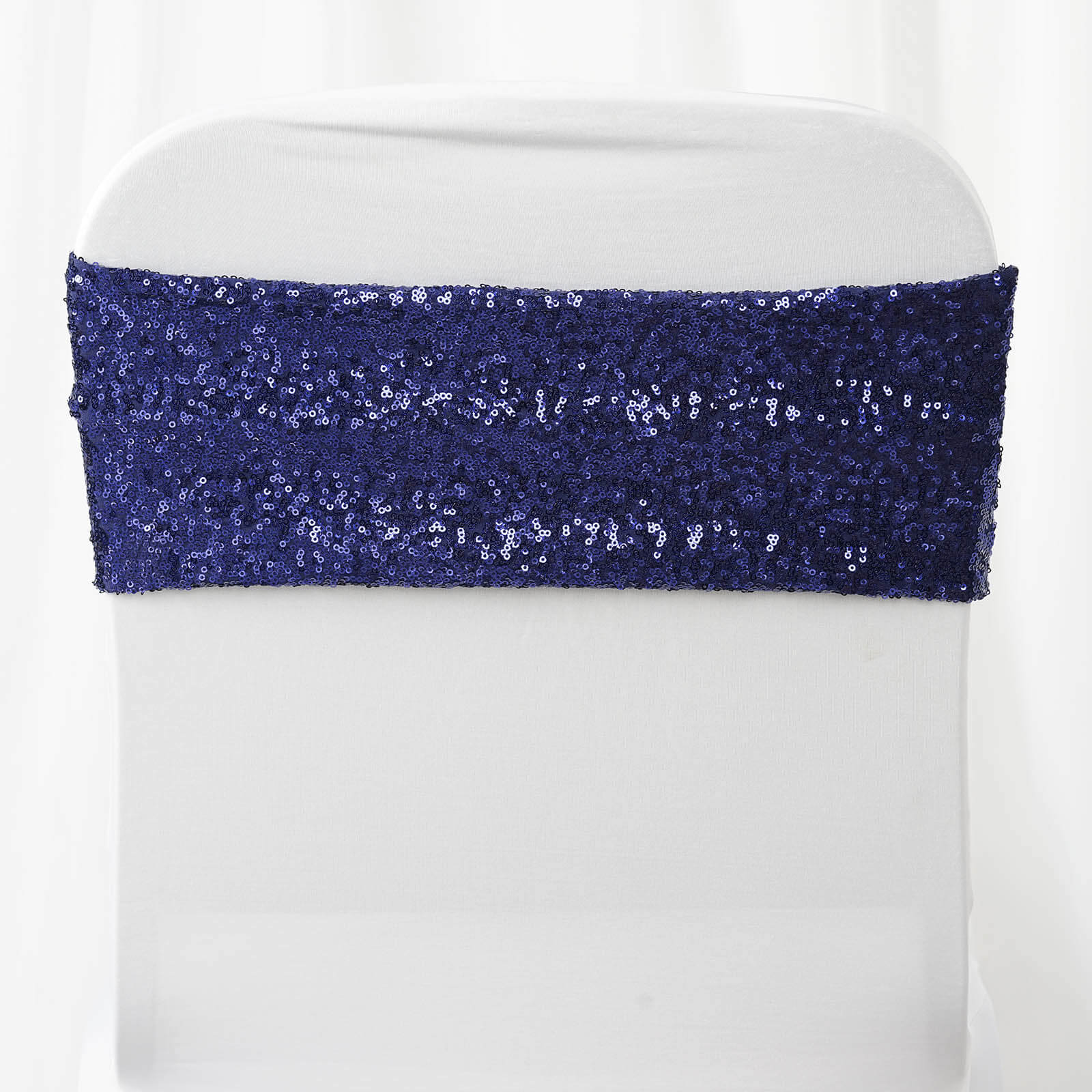 5 Pack Sequin Spandex Chair Sashes Navy Blue - Stretch Chair Bands 6"x15" - Linen Luxes
