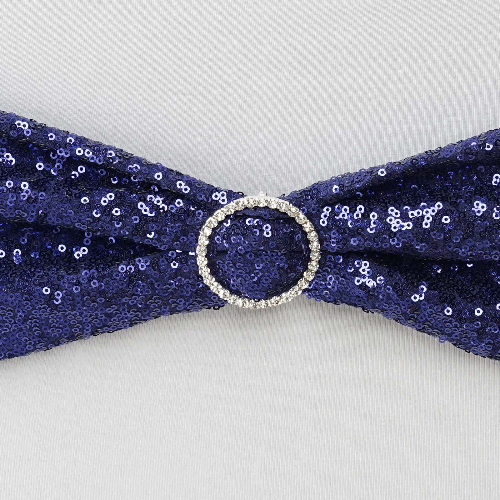 5 Pack Sequin Spandex Chair Sashes Navy Blue - Stretch Chair Bands 6"x15" - Linen Luxes