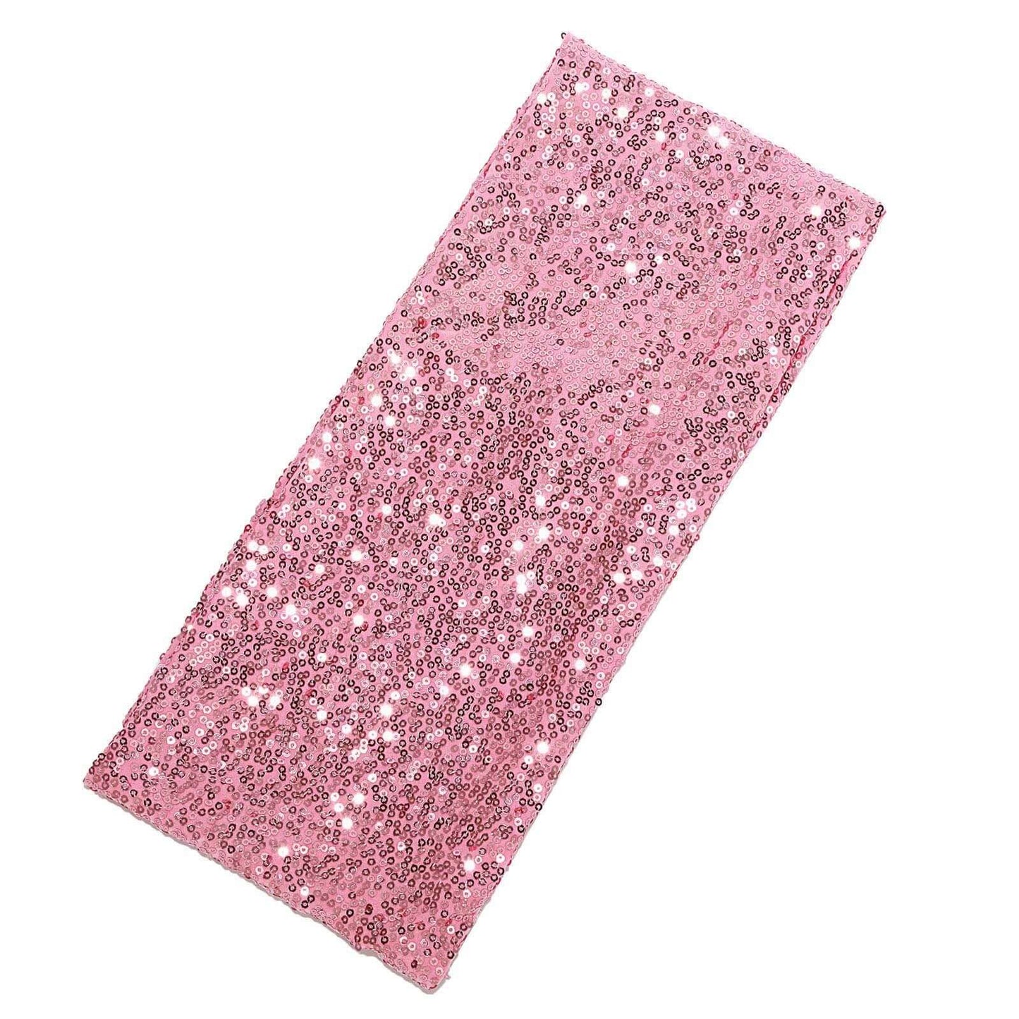 5 Pack Sequin Spandex Chair Sashes Pink - Stretch Chair Bands 6"x15" - Linen Luxes
