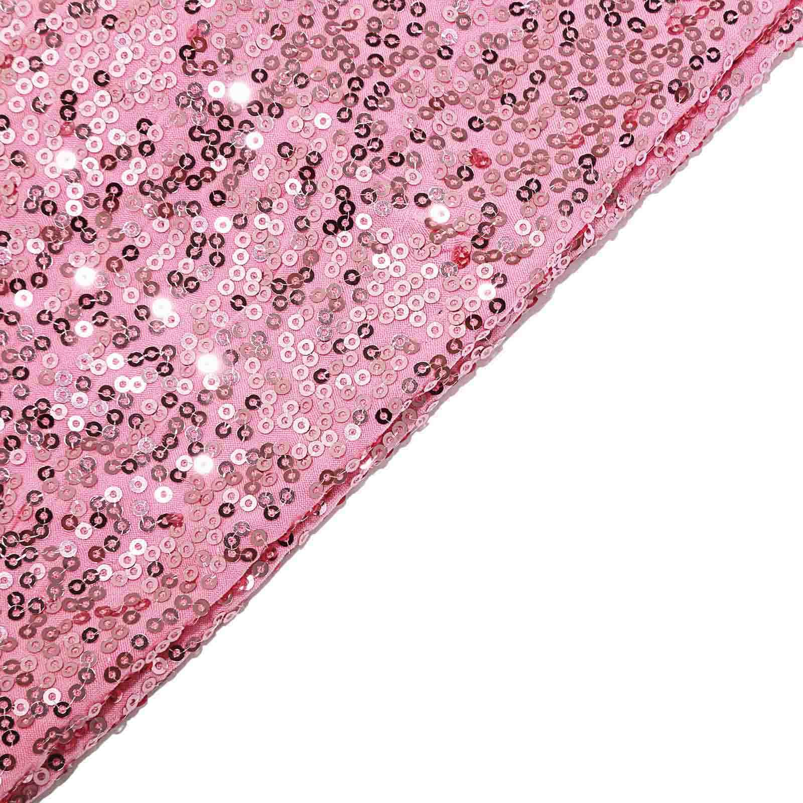 5 Pack Sequin Spandex Chair Sashes Pink - Stretch Chair Bands 6"x15" - Linen Luxes
