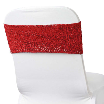 5 Pack Sequin Spandex Chair Sashes Red - Stretch Chair Bands 6"x15" - Linen Luxes