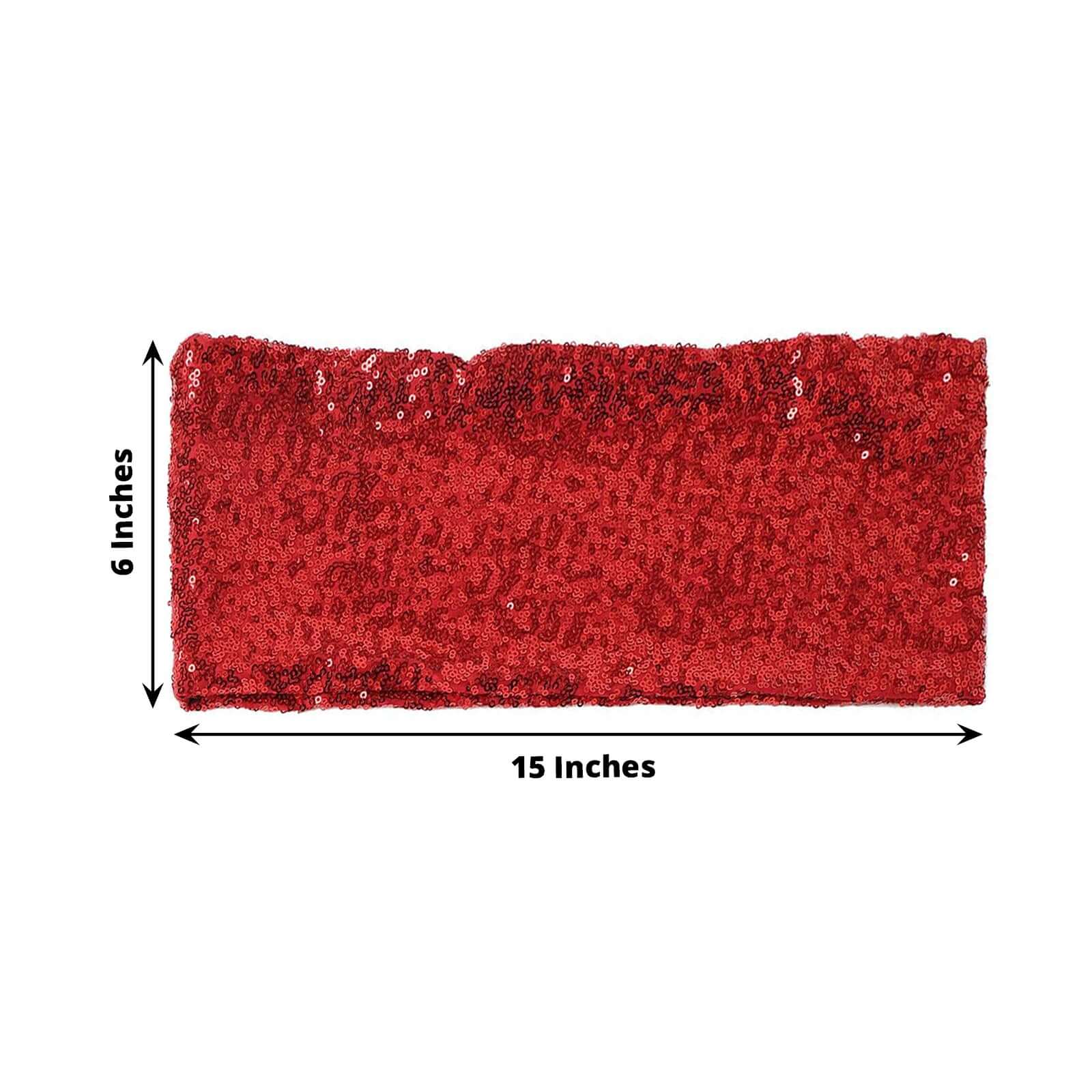 5 Pack Sequin Spandex Chair Sashes Red - Stretch Chair Bands 6"x15" - Linen Luxes