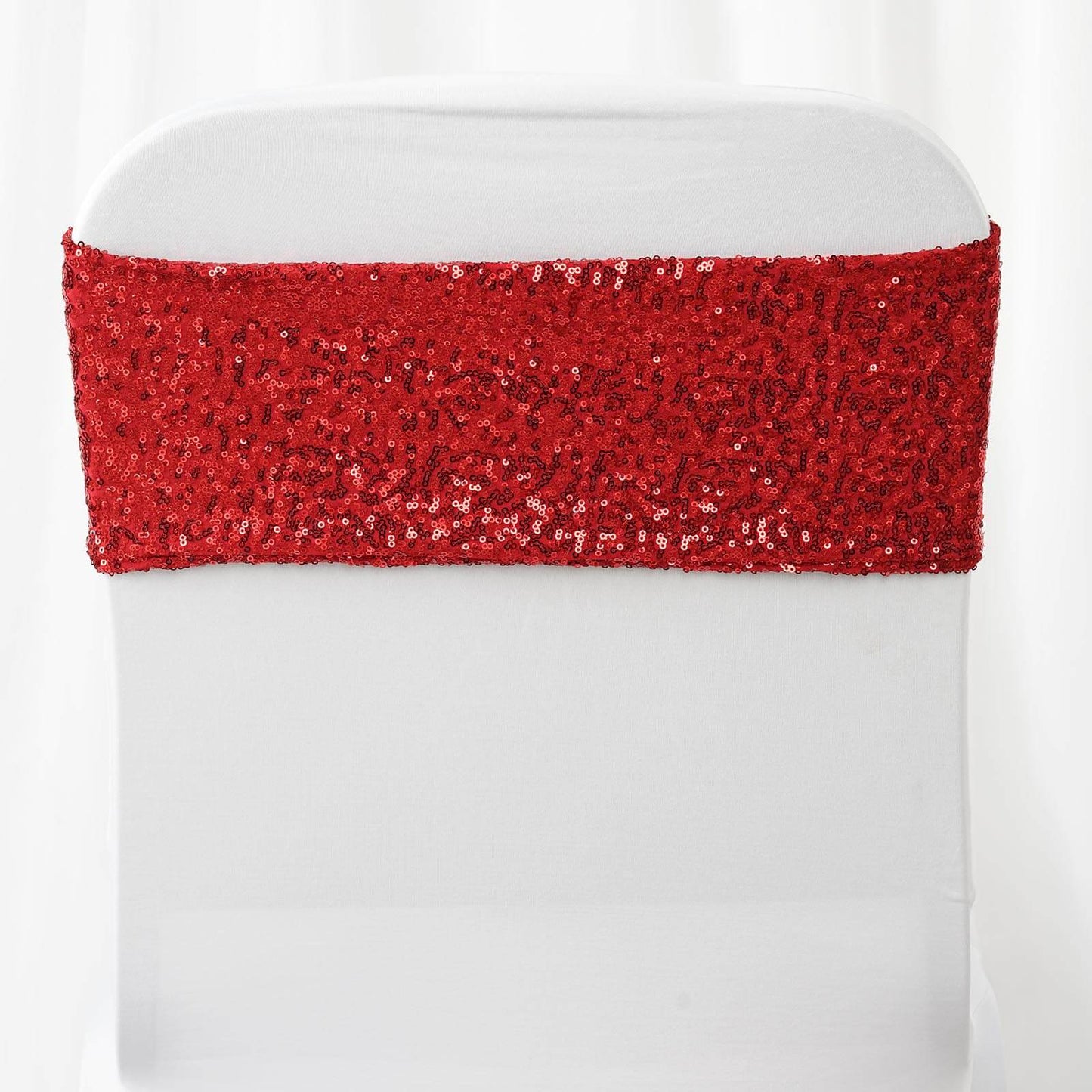 5 Pack Sequin Spandex Chair Sashes Red - Stretch Chair Bands 6"x15" - Linen Luxes